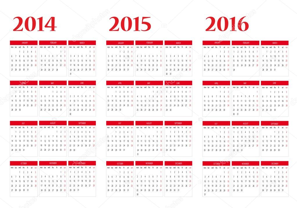 calendars 2014 and 2015