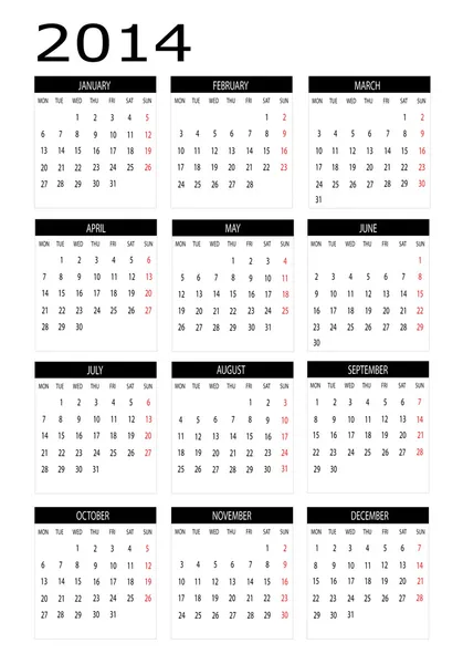 Kalender 2014 — Stockvector