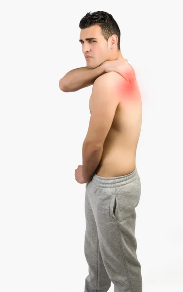 Homem muscular com dor muscular — Fotografia de Stock