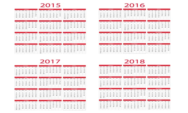 Calendrier 2015 à 2018 — Image vectorielle