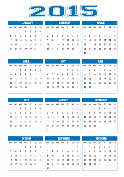 Calendario 2015 — Vettoriale Stock