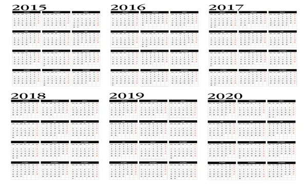 Kalender 2015 tot 2020 — Stockvector