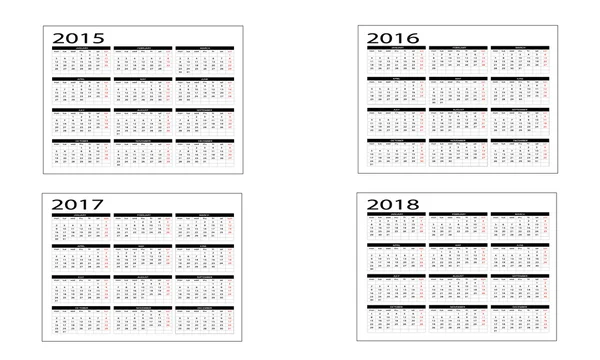 Calendrier 2015 à 2018 — Image vectorielle