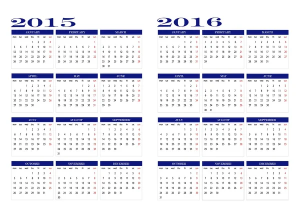 Календарь 2015 и 2016 — стоковый вектор