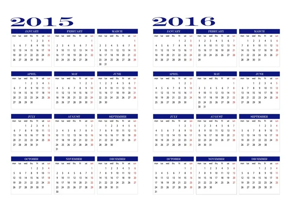 Calendrier 2015 et 2016 — Image vectorielle