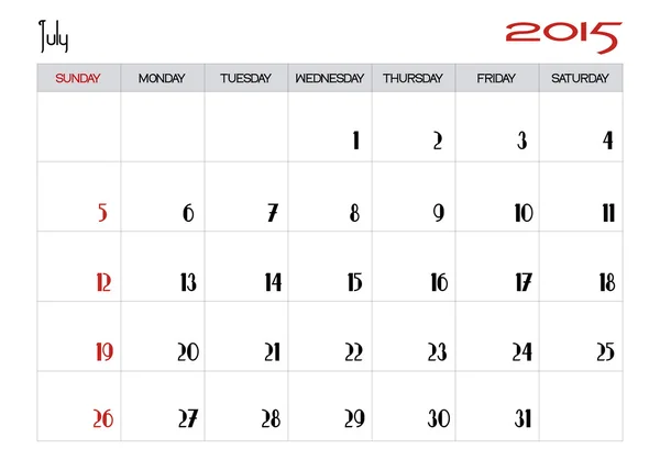Июль 2015 года — стоковый вектор