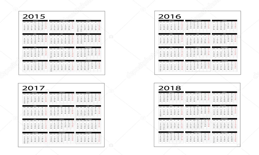 Календарь 2015 - 2018 Векторное Изображение ©Changered 47114137