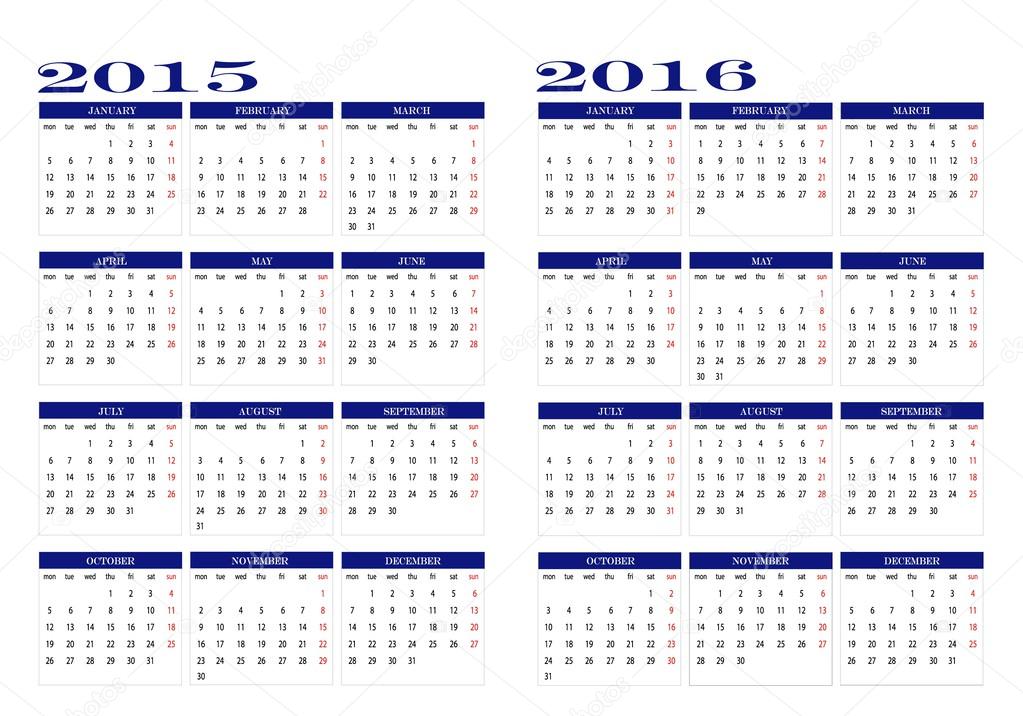 Calendar 2015 and 2016