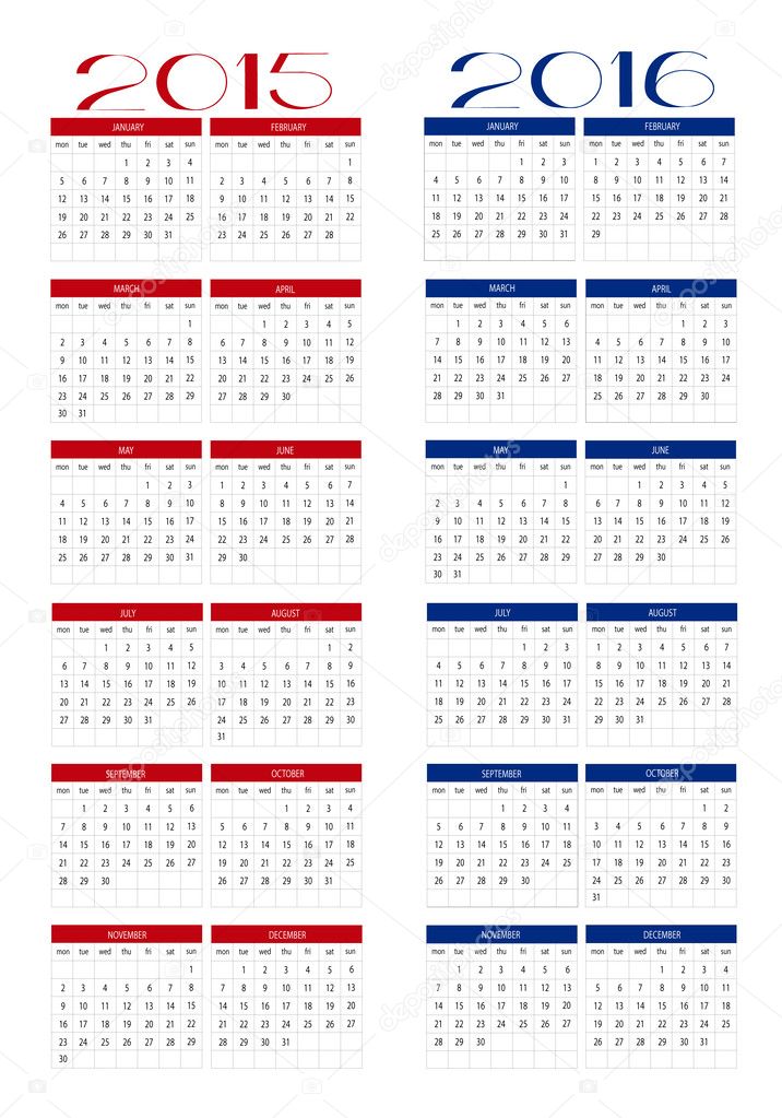 Calendar 2015 and 2016
