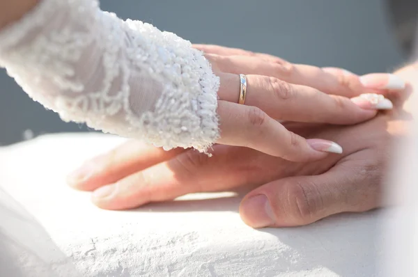 Wedding couple holding hands — Stock Photo, Image