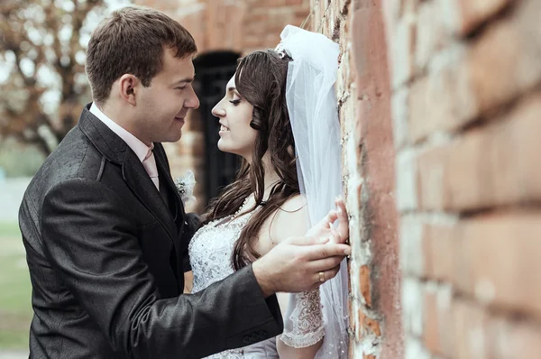 Beautiful newly married couple outdoors — Stock Photo, Image