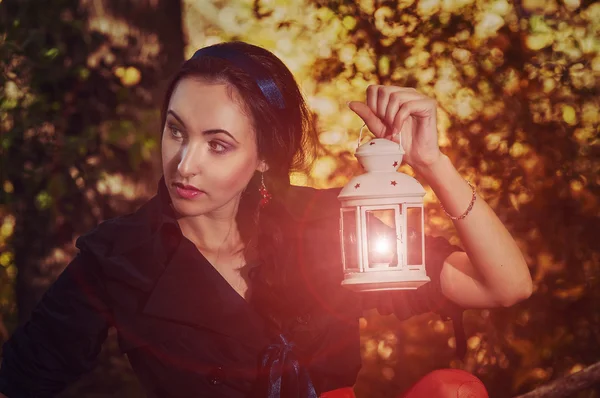 Beautiful girl with lantern — Stock Photo, Image