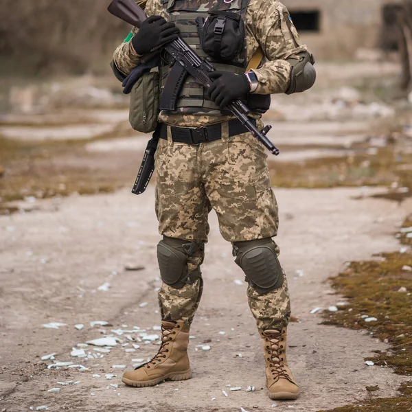 Soldier Armed Forces Ukraine Military Man Tactical Uniform Machine Gun — Fotografia de Stock