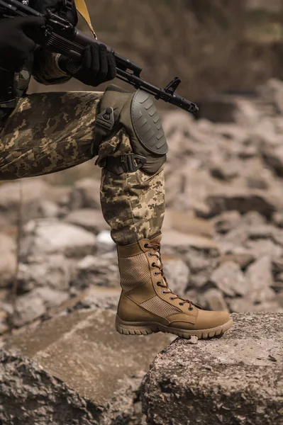 Soldier Shod Special Tactical Khaki Shoes — Fotografia de Stock