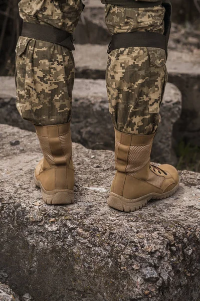Soldier Shod Special Tactical Khaki Shoes — Fotografia de Stock