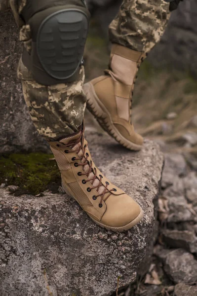 Soldado Calçado Sapatos Cáqui Táticos Especiais — Fotografia de Stock