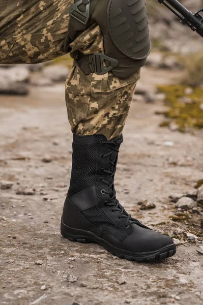 Military Man Black Leather Tactical Boots — Foto de Stock