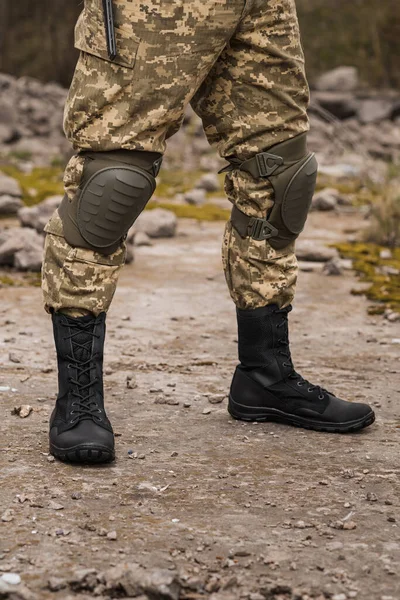 Military Man Black Leather Tactical Boots — Stock Fotó