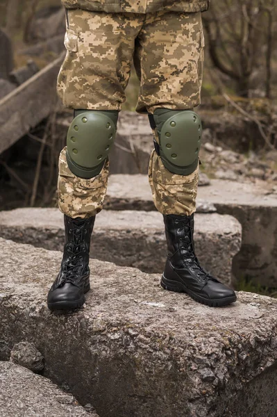 Military Man Black Leather Tactical Boots — Fotografia de Stock