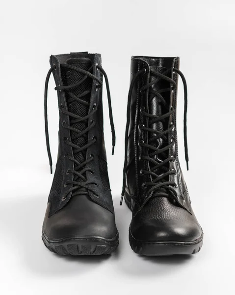 Leather Military Tactical Boots Isolated White Background — 스톡 사진