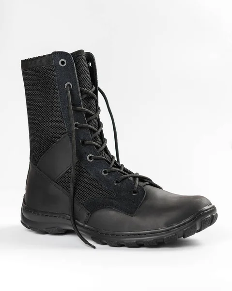 Leather Military Tactical Boots Isolated White Background — Stock Fotó