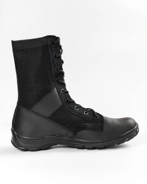 Leather Military Tactical Boots Isolated White Background — 스톡 사진