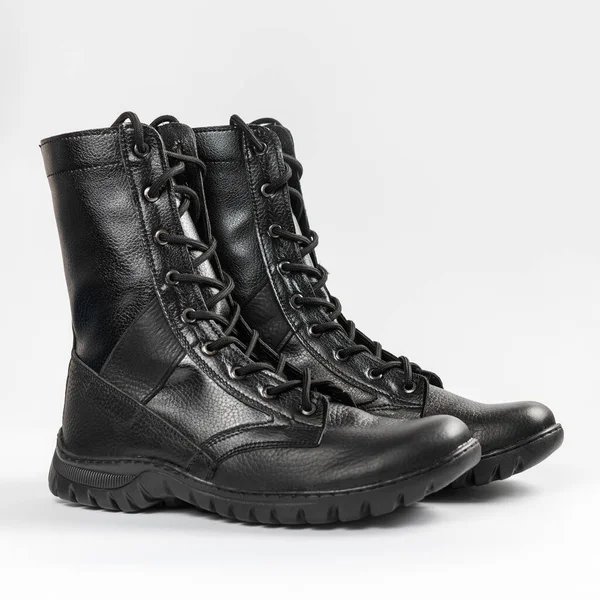 Leather Military Tactical Boots Isolated White Background — Stock Photo, Image