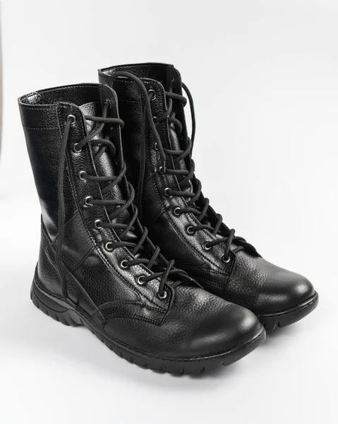 Leather Military Tactical Boots Isolated White Background — Stock Fotó