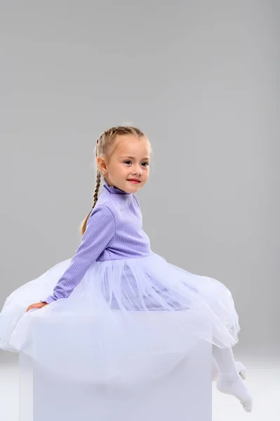 Emotional Little Girl Studio White Background Portrait — Stock Photo, Image