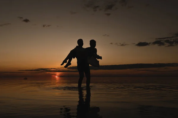 Romantic Couple Background Sunset Ocean Sunset Walk Ocean — Stock Photo, Image