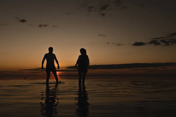 Romantic Couple Background Sunset Ocean Sunset Walk Ocean — Stock Photo, Image