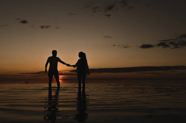 Romantic Couple Background Sunset Ocean Sunset Walk Ocean — Stock Photo, Image
