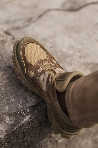 Military Man Beige Leather Tactical Sneakers — Fotografia de Stock