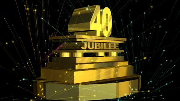 Gouden ondertekenen "40 jubileum" met vuurwerk — Stockvideo