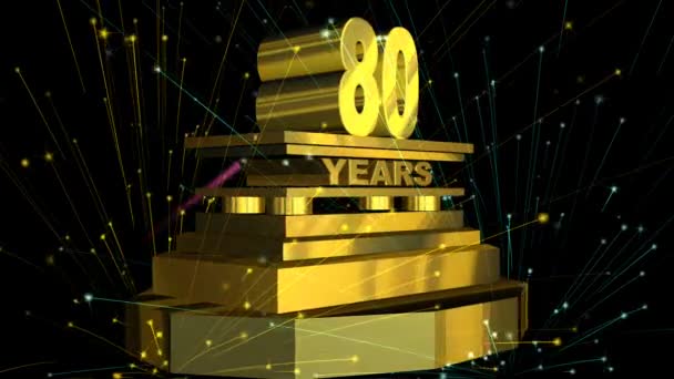Gouden teken "80 jaar" met vuurwerk — Stockvideo