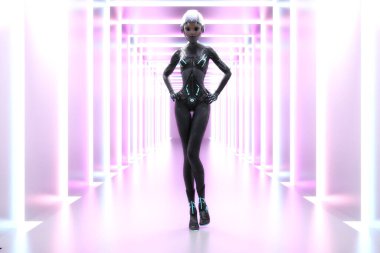 Bir bilim kurgu sahnesinin sanatsal üç boyutlu çizimi