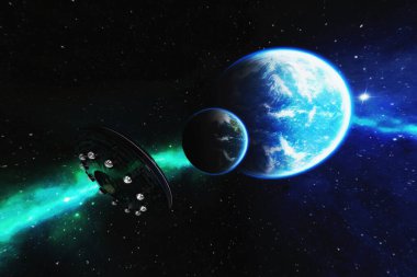 Bir bilim kurgu sahnesinin sanatsal üç boyutlu çizimi