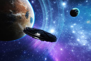 Bir bilim kurgu sahnesinin sanatsal üç boyutlu çizimi