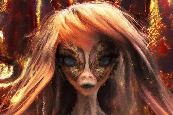 Художественная Трёхмерная Иллюстрация Лица Инопланетянки — стоковое фото
