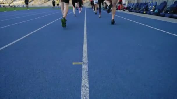 Running legs op het stadion. close-up — Stockvideo