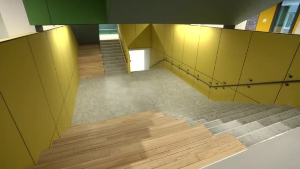 Escalera en los pasillos del edificio académico, escaleras en la sala de la escuela moderna — Vídeo de stock