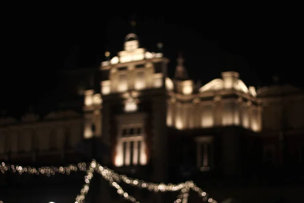 Vacances Noël Europe Château Cracovie Vue Nuit Avec Lumières Décoration — Photo