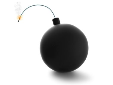 Stylized bomb with burning fuse on white background
