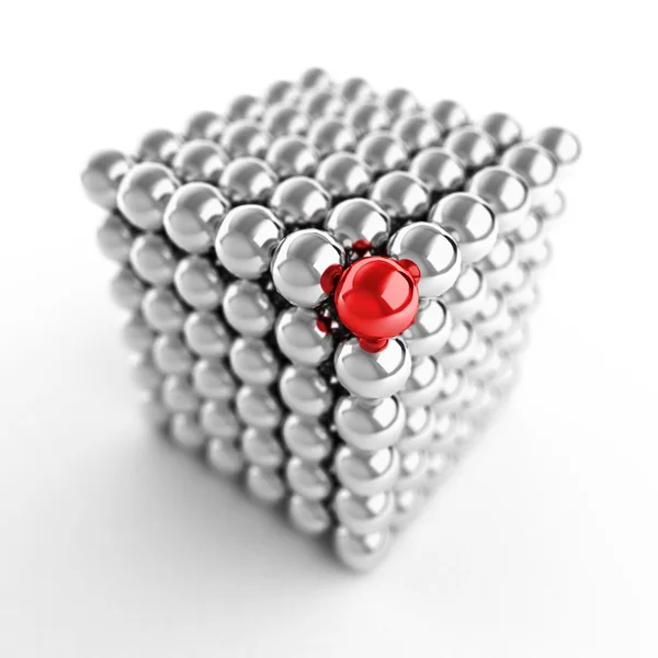 Un élément différent. Cube fabriqué à partir de boules métalliques brillantes — Photo