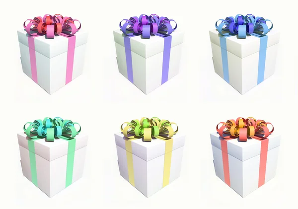 Geschenk boxset met verschillende lint kleuren — Stockfoto