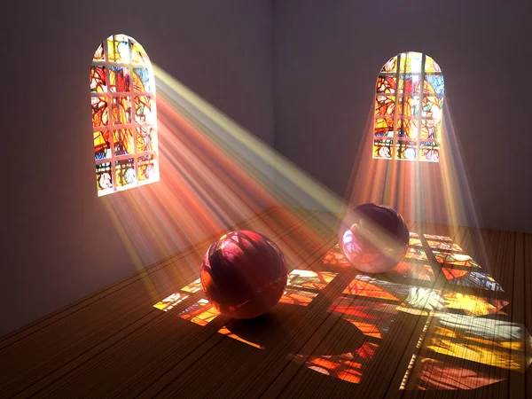 Interior of a room with stained glass windows — Stock Photo, Image