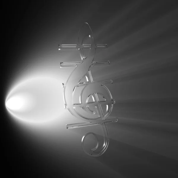 Transparent 3d treble clef in volume light — Stock Photo, Image