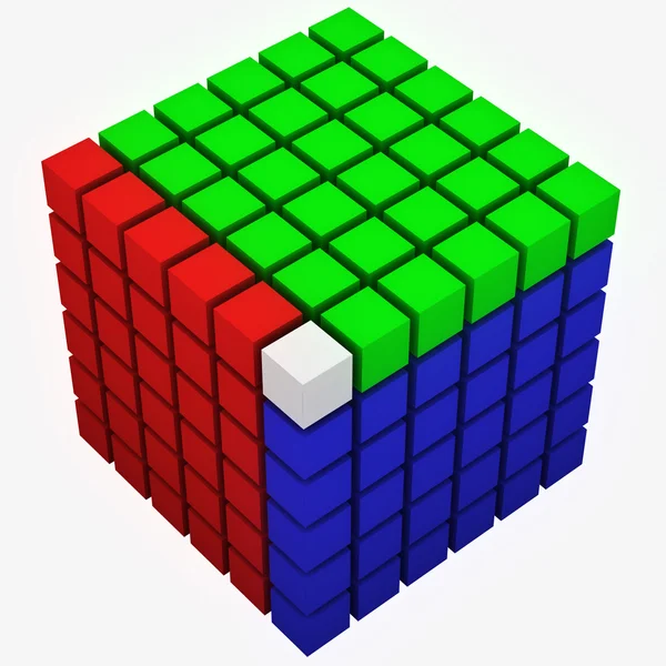 Stora kub med röda, gröna och blå sidor — Stockfoto