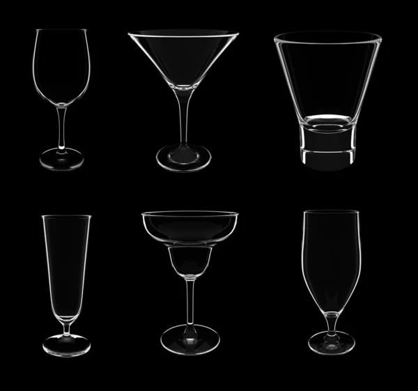 Various glasses on black — Stock Photo, Image