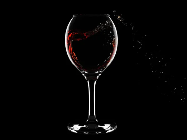 Isolated wine glass with red wine heart-like curl inside it and splashes outside — Stock Photo, Image
